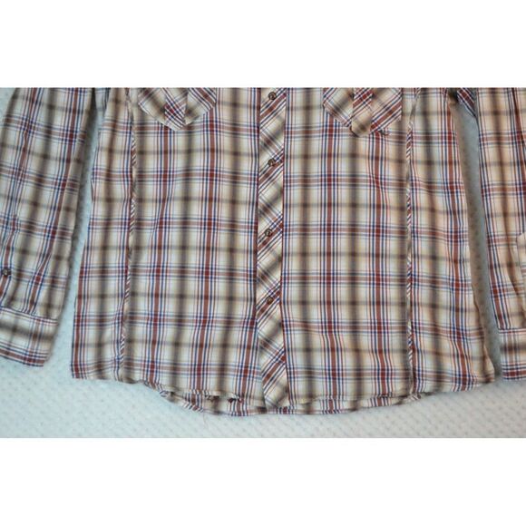 Manchester Men's Large Brown Plaid Embroidered Pearl Snap Western Shirt - Picture 11 of 16
